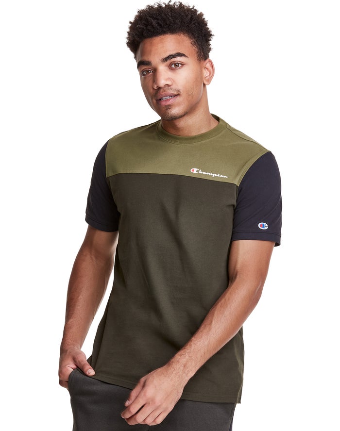 Champion T-Shirt Heren - Olijfgroen - Colorblock ( 143279-KPF )